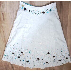Basil & Maude 8 Linen Blend A-Line Side Zip Skirt Sequins Beads Boho